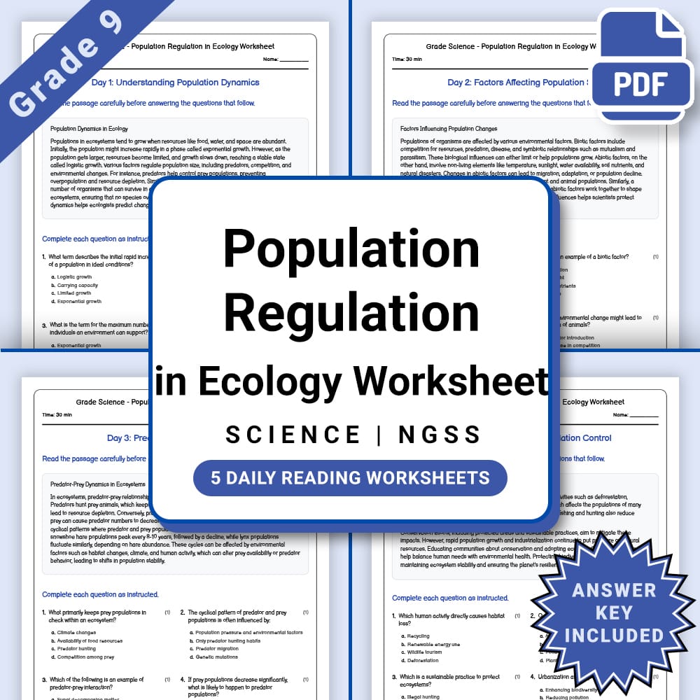 Grade 9 Science daily reading worksheet worksheet — Grade 9 Science – Population Regulation in Ecology Worksheet(PDF + Ans…