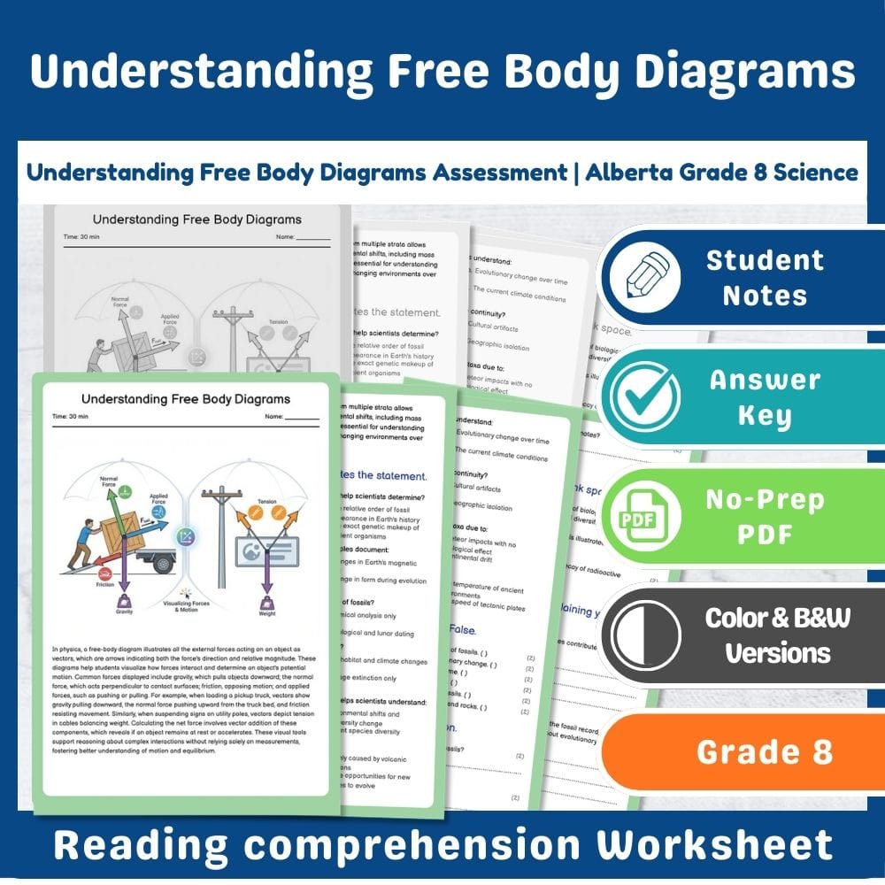 Grade 8 Science assessment worksheet — Understanding Free Body Diagrams Assessment | Alberta Grade 8 Science — page 1
