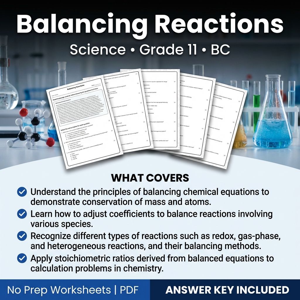 11th Grade Science | Balancing Reactions Worksheet & Answer Key (PDF)