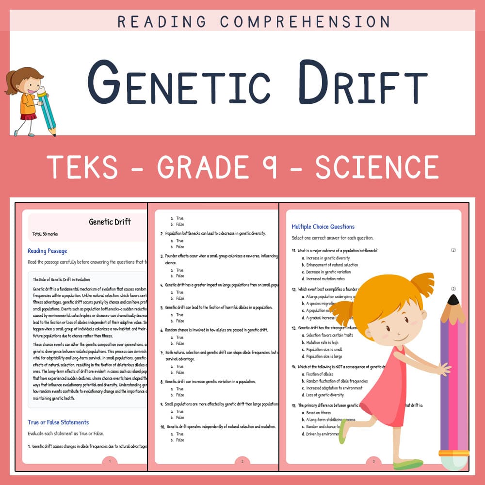 Grade 9 Science worksheet elena worksheet — Grade 9 Science | Genetic Drift Worksheet | TEKS-Aligned — page 1