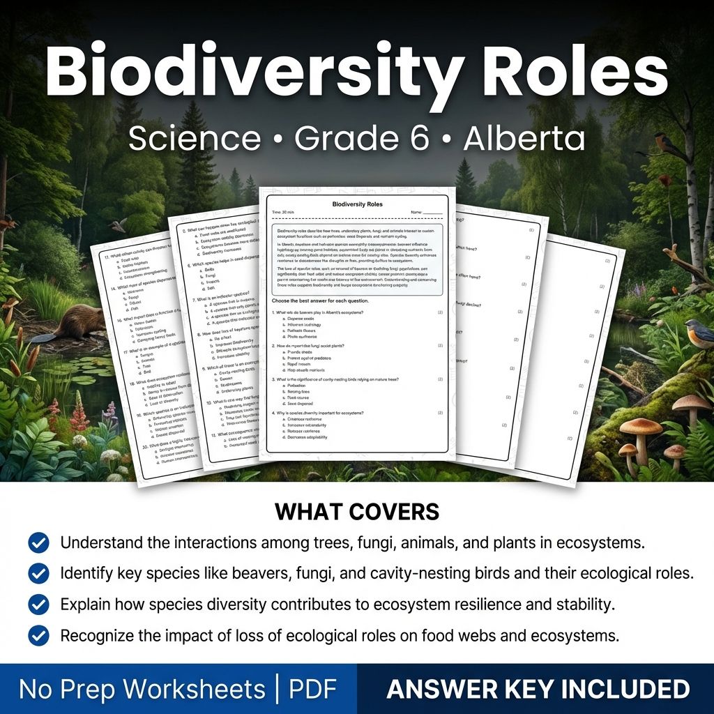 Grade 6 Science Worksheet on Biodiversity Roles | Alberta Standards