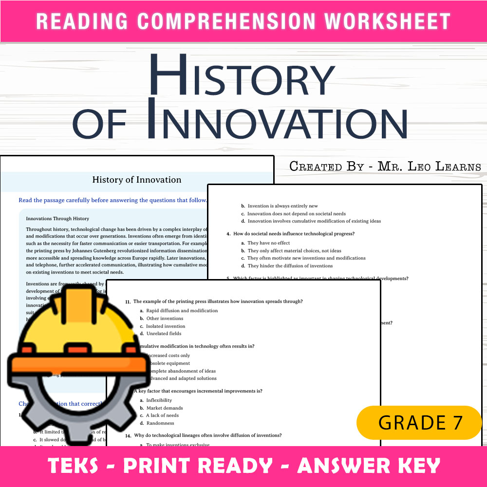 Grade 7 Science worksheet worksheet — Grade 7 Science — History of Innovation Worksheet for Mastery — page 1