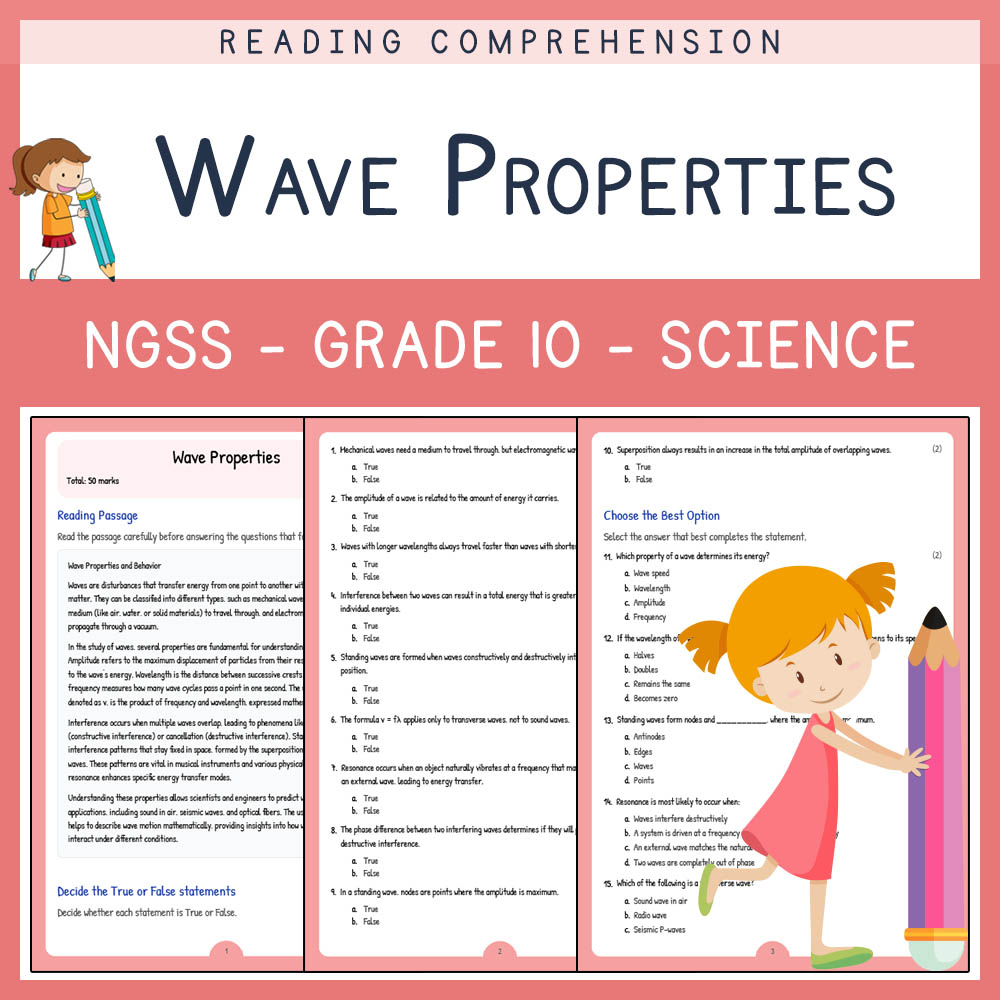 Grade 10 Science worksheet worksheet — Grade 10 Science | Wave Properties Worksheet (PDF + Answer Key)  NGSS Standards — p…
