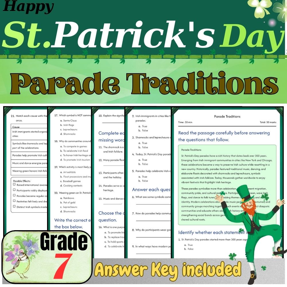 Grade 7Seasonal Unit|St. Patrick's Day Worksheets for Irish Symbols & Traditions — included worksheet 2