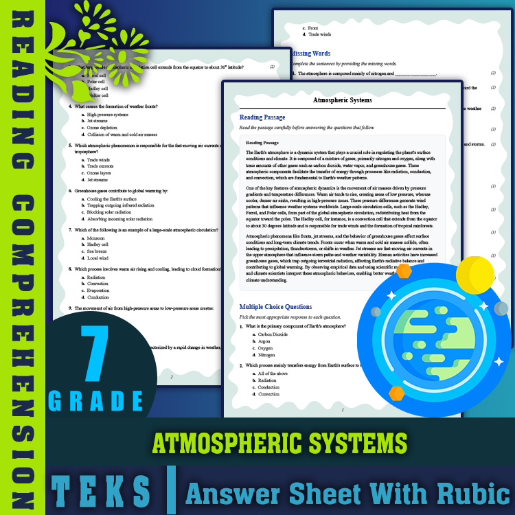 Grade 7 Science reading worksheets worksheet — 7th Grade Science | Atmospheric Systems Reading Worksheets (PDF + Answer Ke…