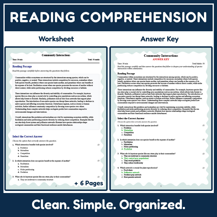 Grade 11 Science reading worksheets worksheet — 11th Grade Science | Community Interactions Reading Worksheet & Answer Key…