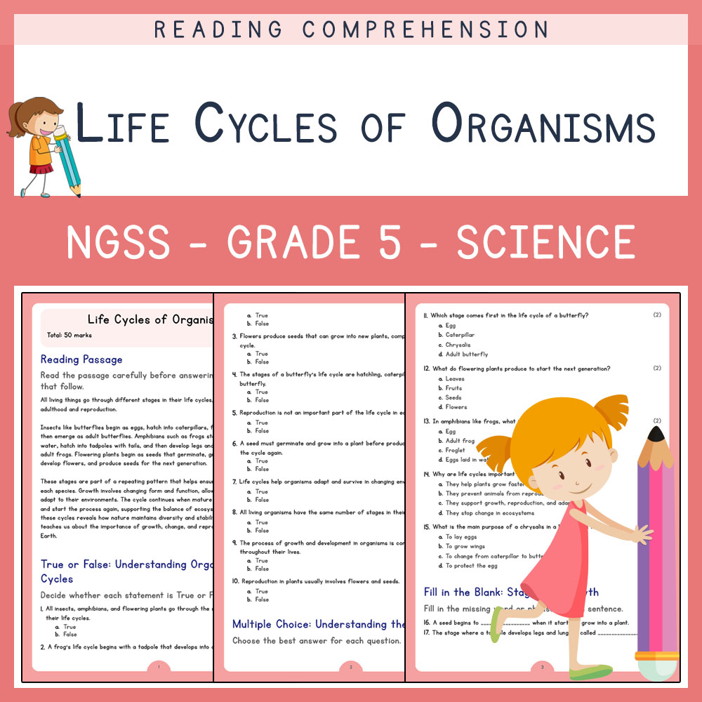 Grade 5 Science worksheets for primary grades worksheet — Grade 5 Science | Life Cycles of Organisms Worksheet ( PDF ) | N…