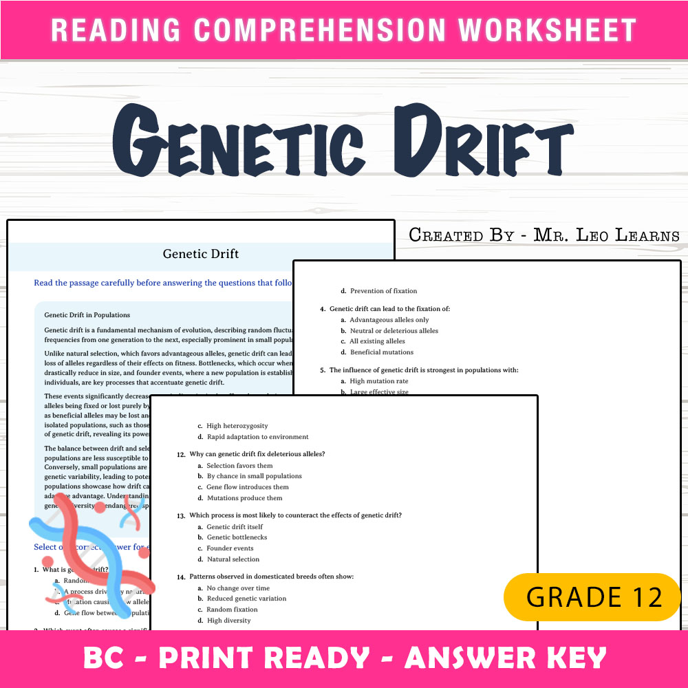 Grade 12 Science worksheet mcq paper worksheet — Grade 12 Science — Worksheet MCQ Paper for Mastering Genetic Drift — page 1