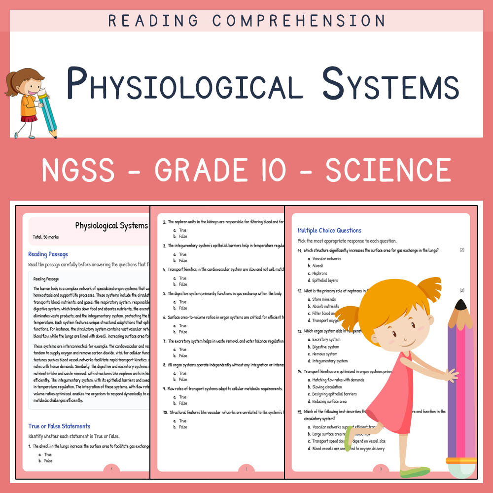 Grade 10 Science worksheet worksheet — Grade 10 Science | Physiological Systems Worksheet & Answer Key (PDF) — page 1