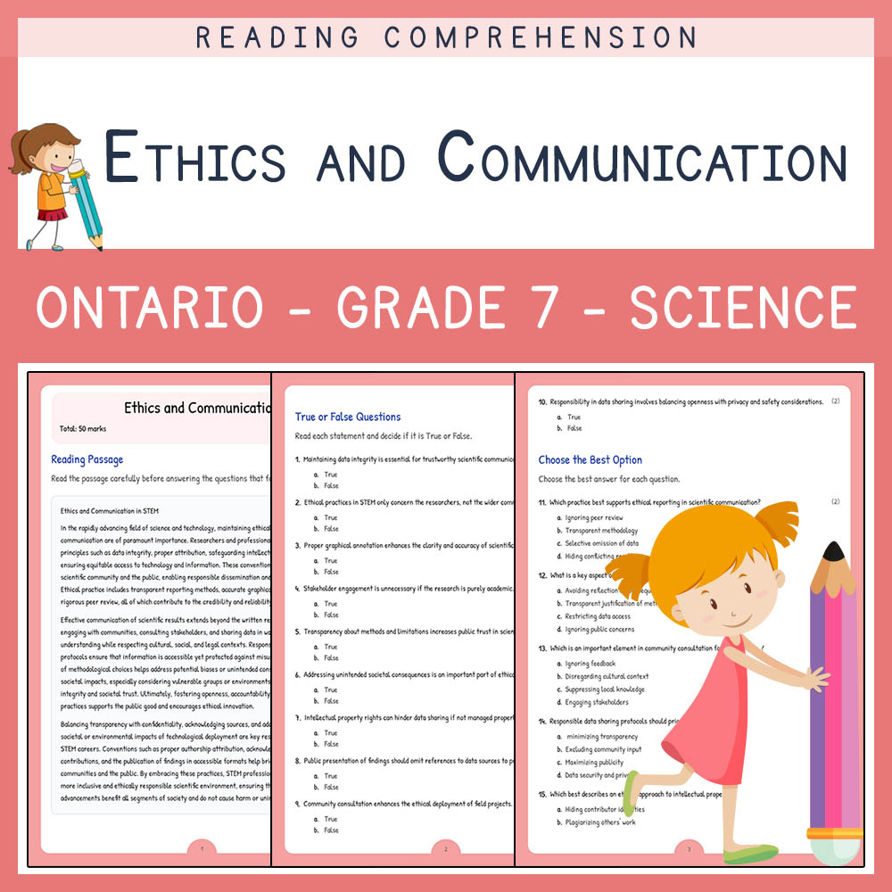 Grade 7 Science worksheet elena worksheet — Grade 7 Science | Ethics and Communication Worksheet | Ontario Standards — page 1