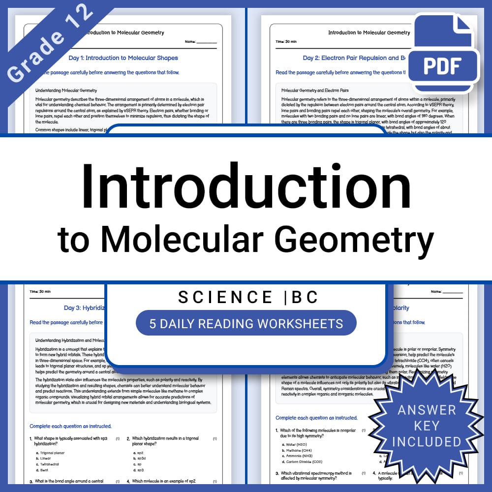 Grade 12 Science Lesson Bundle BC Framework | Daily Reading Worksheets — included worksheet 5