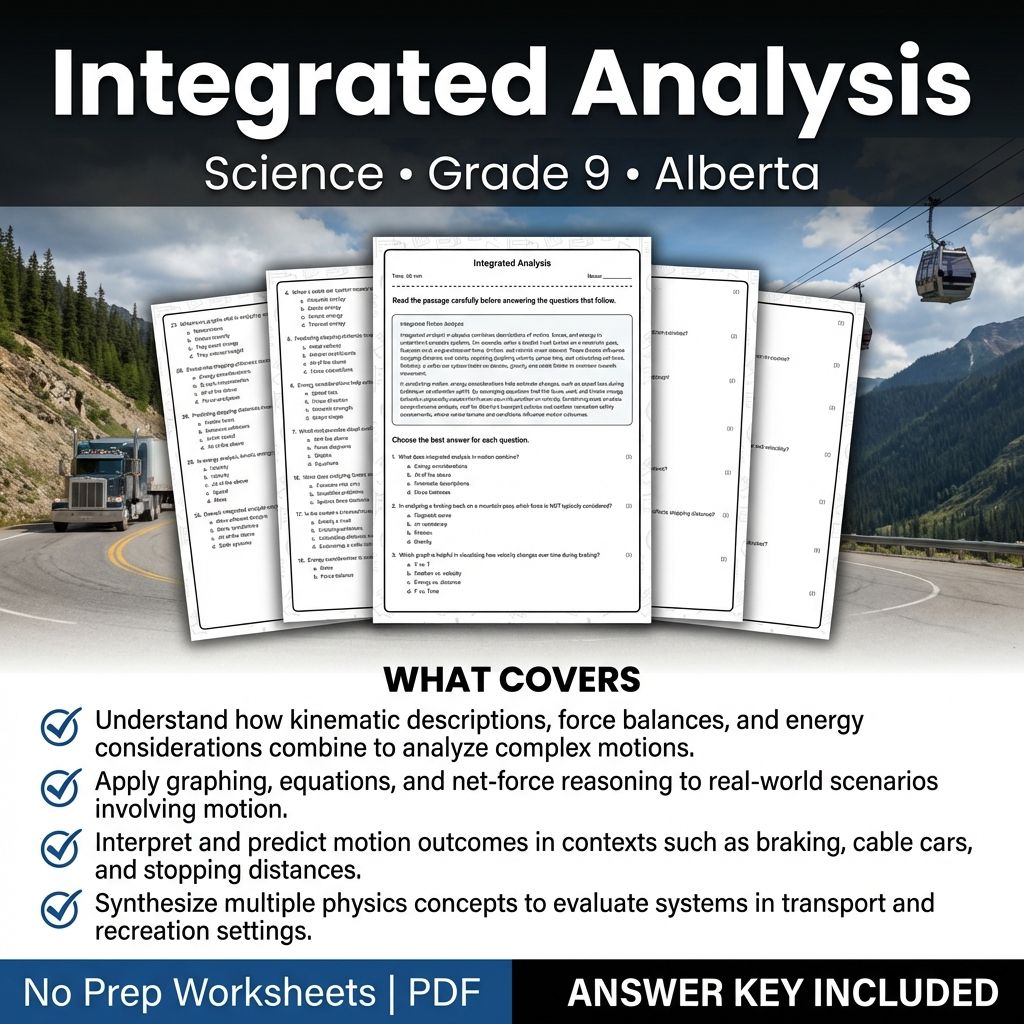 Grade 9 Science Worksheet on Integrated Analysis | Alberta Standards