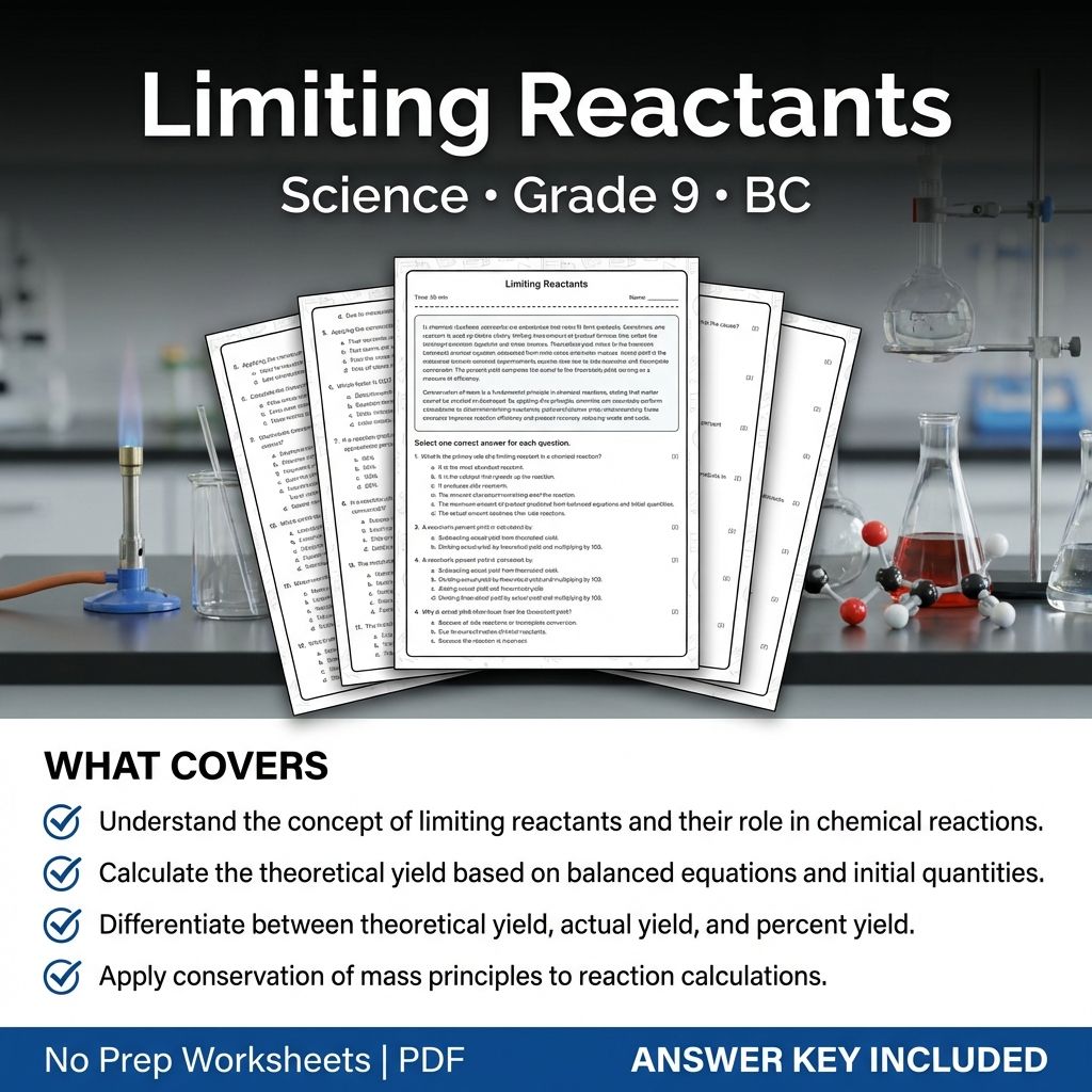 Grade 9 Science - Limiting Reactants Worksheet & Answer Key (Printable PDF)