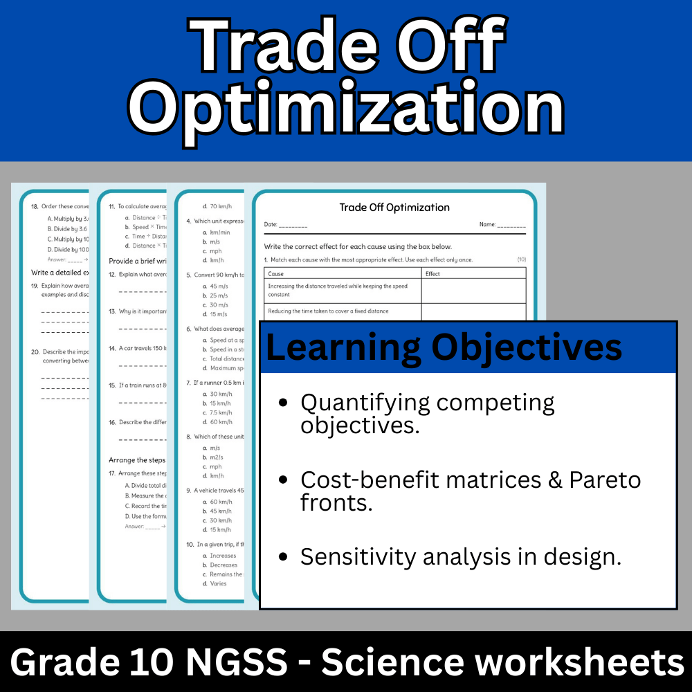 Grade 10 Science | Trade-Off Optimization Worksheet (NGSS-Aligned PDF)