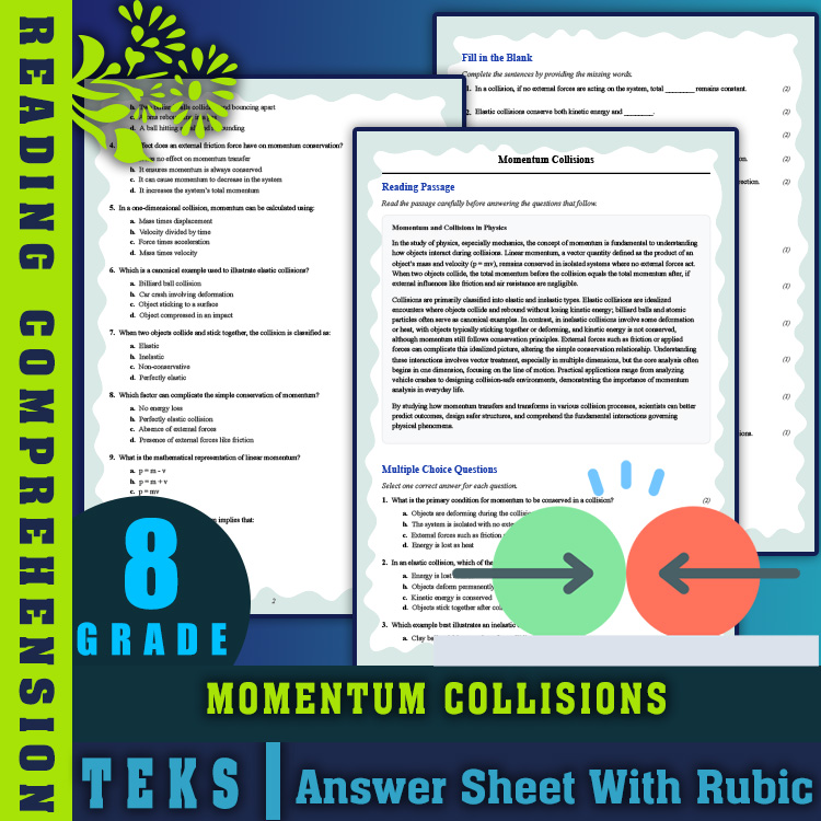 Grade 8 Science reading worksheets worksheet — Grade 8 Science | Momentum & Collisions Reading Worksheet (PDF + Rubric) —…