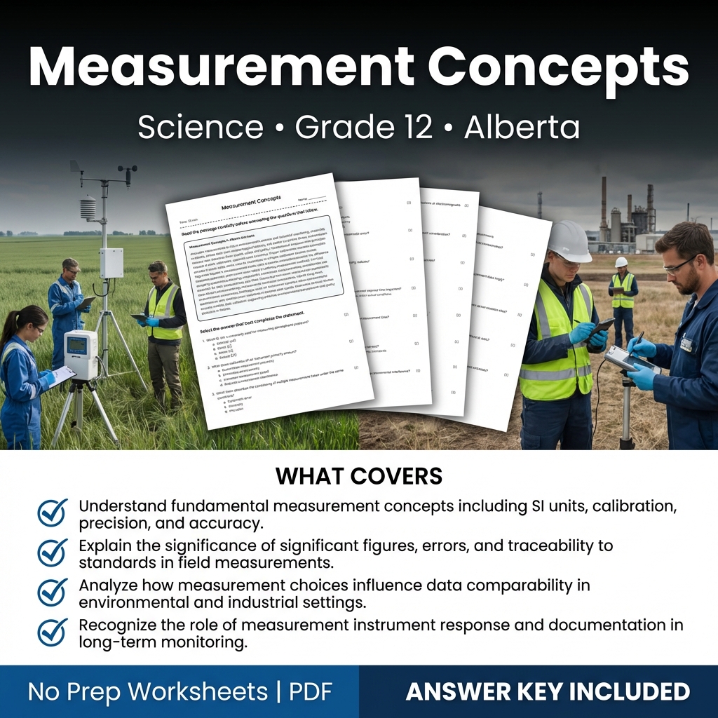 Measurement Concepts Worksheet for Grade 12 Science | Alberta Standards