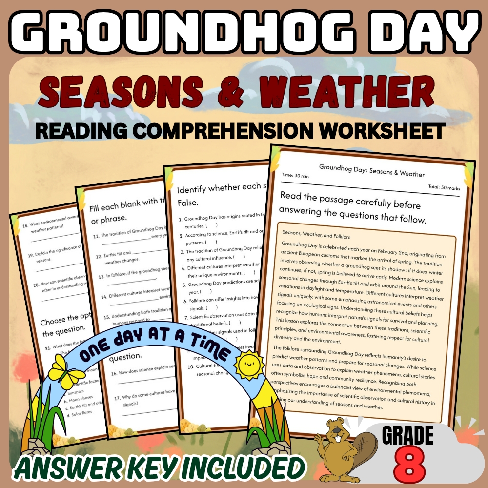 Grade 8 Holiday Groundhog Day Worksheet Bundle |February Themed[PDF+Answer Key] — included worksheet 1