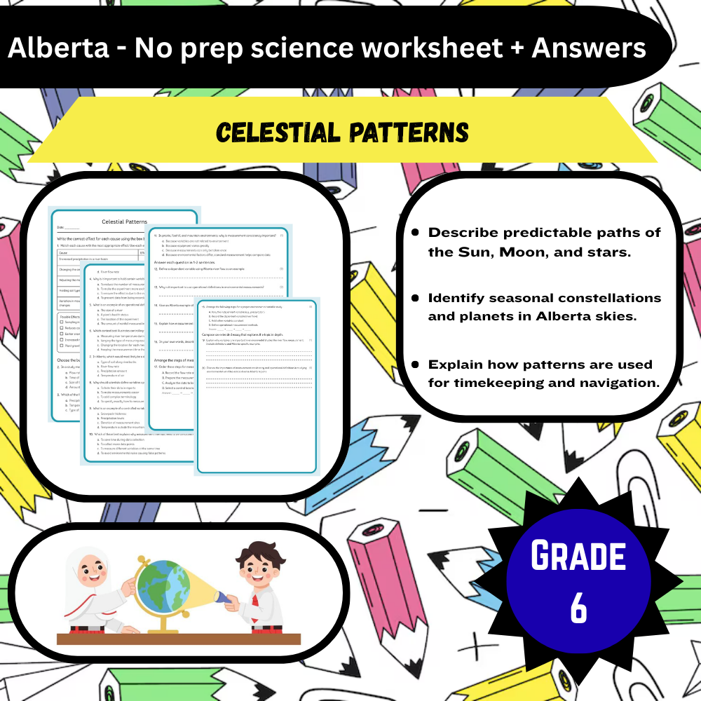 Grade 6 Science science 1 worksheet — 6th Grade Science | Celestial Patterns Worksheet (PDF) – Alberta Standards