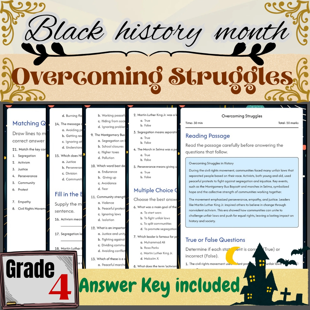 Grade 4 Seasonal Black Friday Worksheet for Overcoming Struggles |PDF+Answer Key