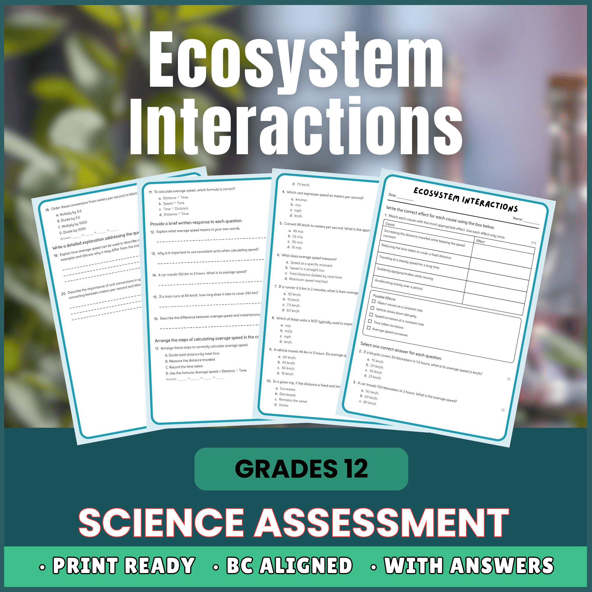 Grade 12 Science | Ecosystem Interactions Worksheet (PDF) – BC Standards