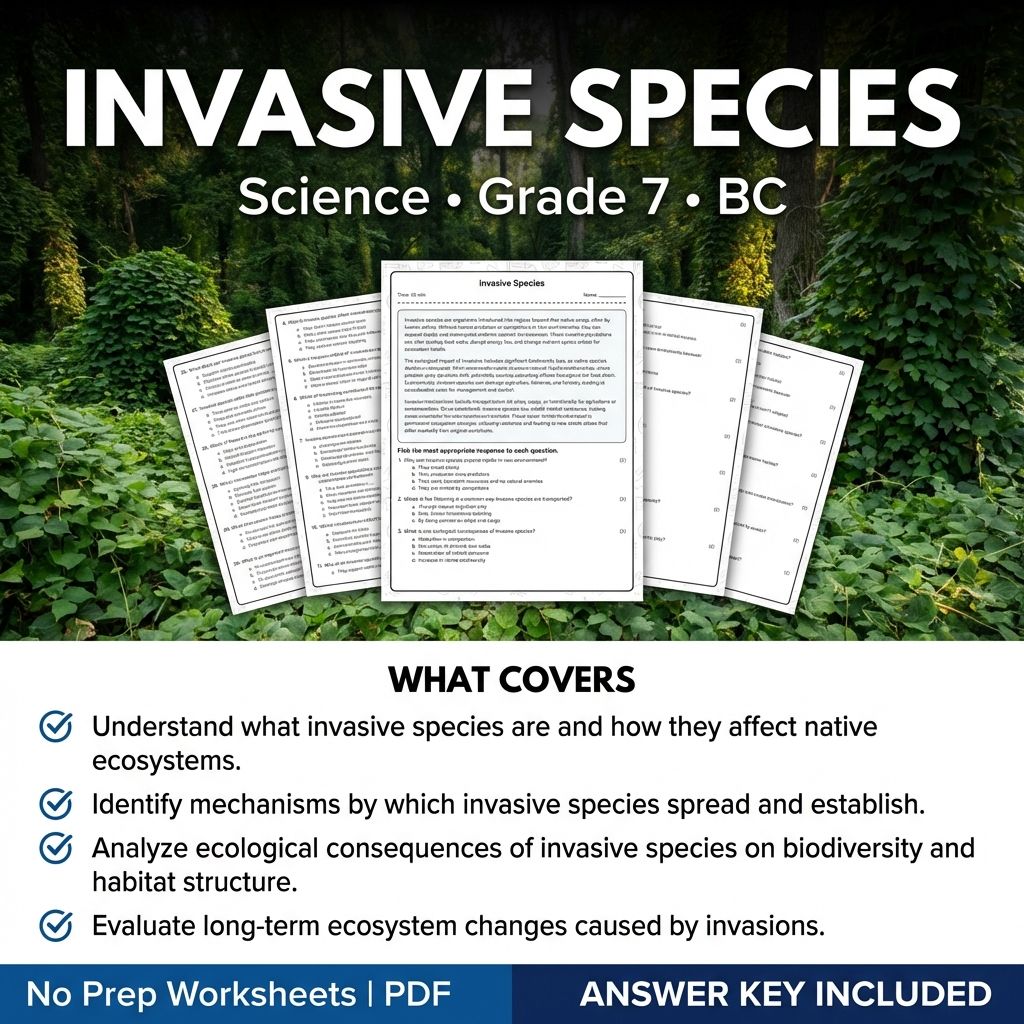 7th Grade Science | Invasive Species Worksheet & Answer Key (Printable PDF)