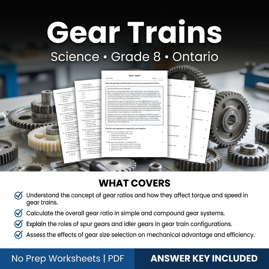 Grade 8 Science Worksheet on Gear Trains | Ontario Standard Practice