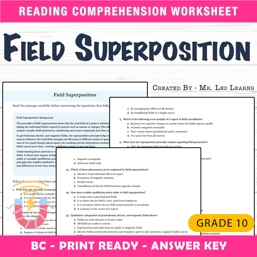 Grade 10 Science worksheet mcq paper worksheet — Grade 10 Science — Field Superposition Worksheet MCQ Paper for Mastery —…