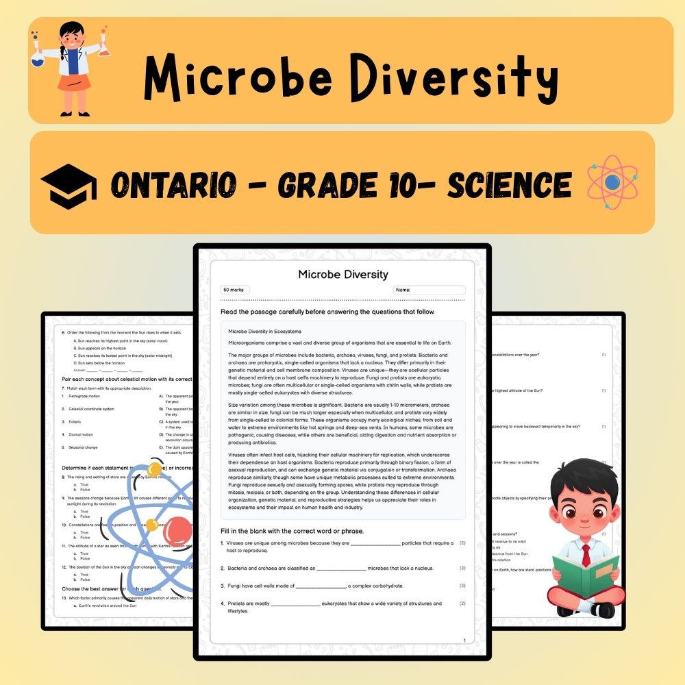 Grade 10 Science worksheet worksheet — Grade 10 Science | Microbe Diversity Worksheet (PDF) – Ontario Standard — page 1