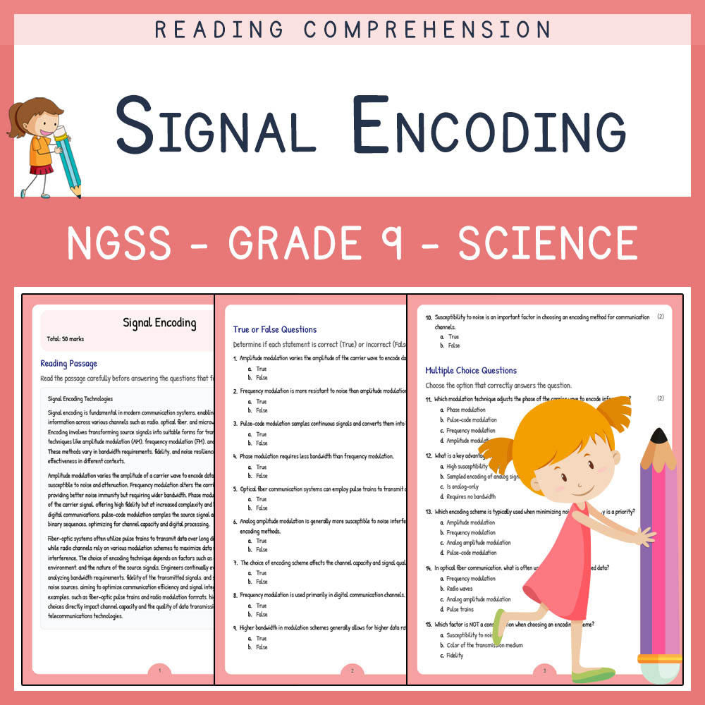 Grade 9 Science worksheet worksheet — Grade 9 Science | Signal Encoding Worksheet & Answer Key for NGSS Alignment — page 1
