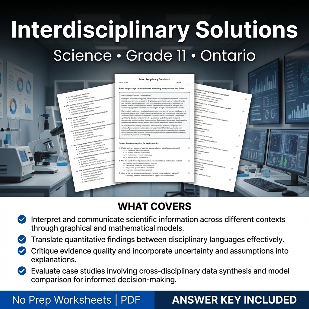 Interdisciplinary Solutions Science Worksheet for Grade 11 | Ontario