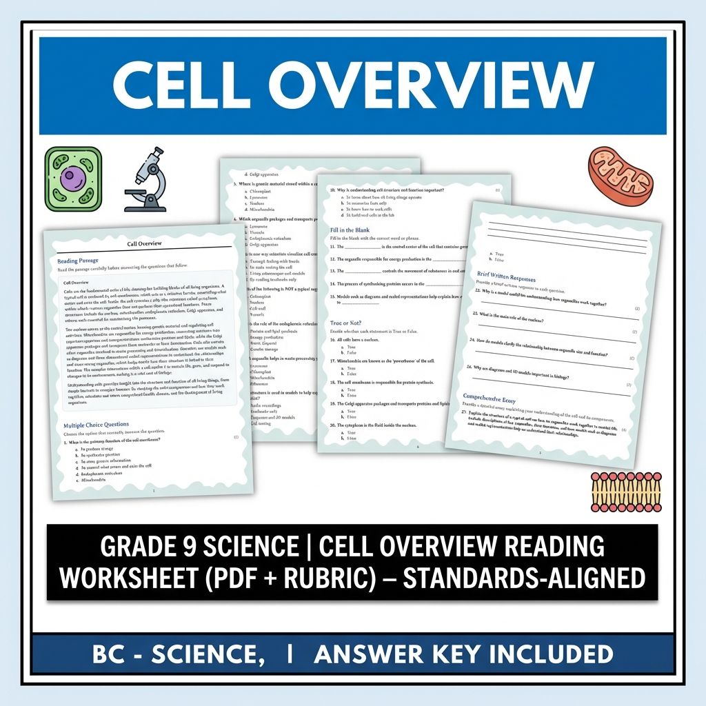 Grade 9 Science | Cell Overview Reading Worksheet (PDF + Rubric) 