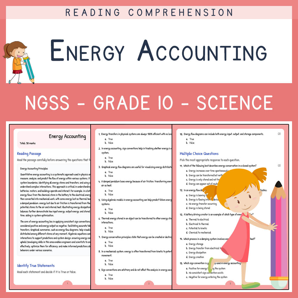 Grade 10 Science worksheet worksheet — Grade 10 Science | Energy Accounting Worksheet & Answer Key (NGSS Aligned) — page 1