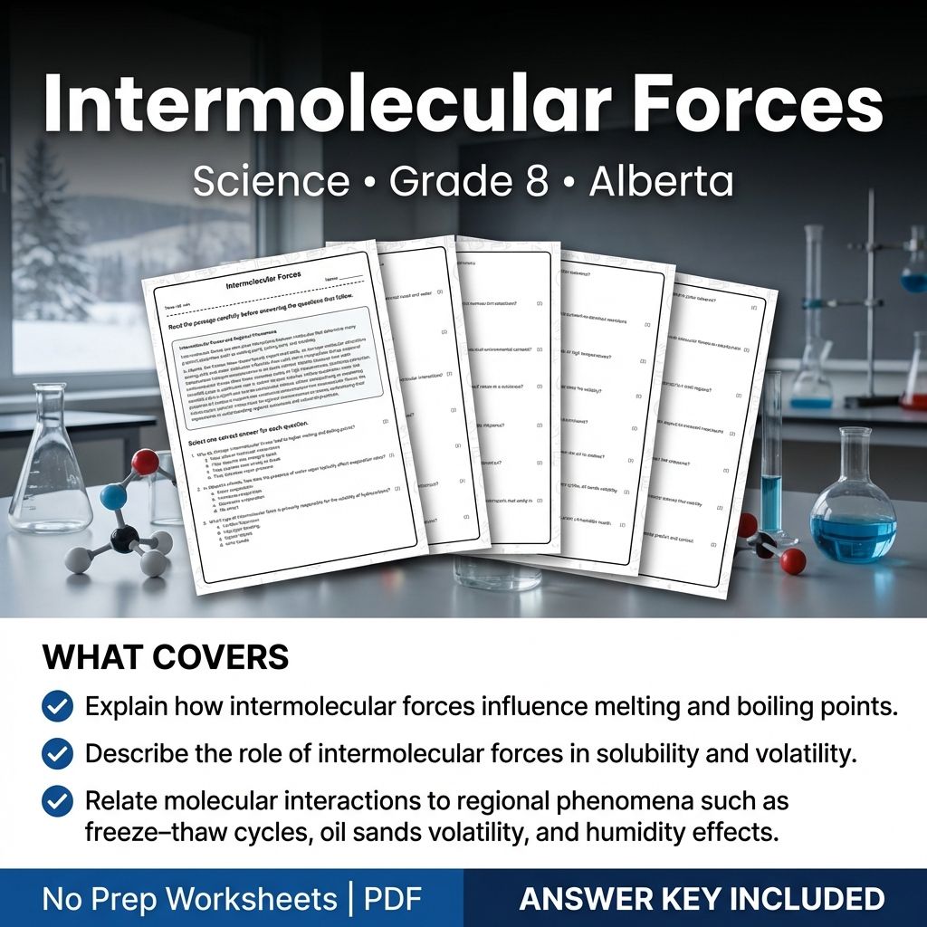 Intermolecular Forces Worksheet | Grade 8 Science | Alberta Standards