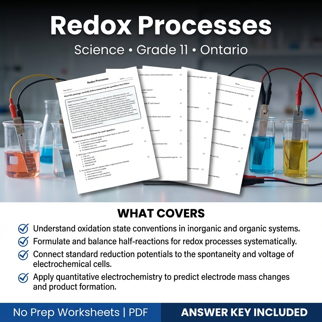 Redox Processes Worksheet for Grade 11 Science | Ontario Standards