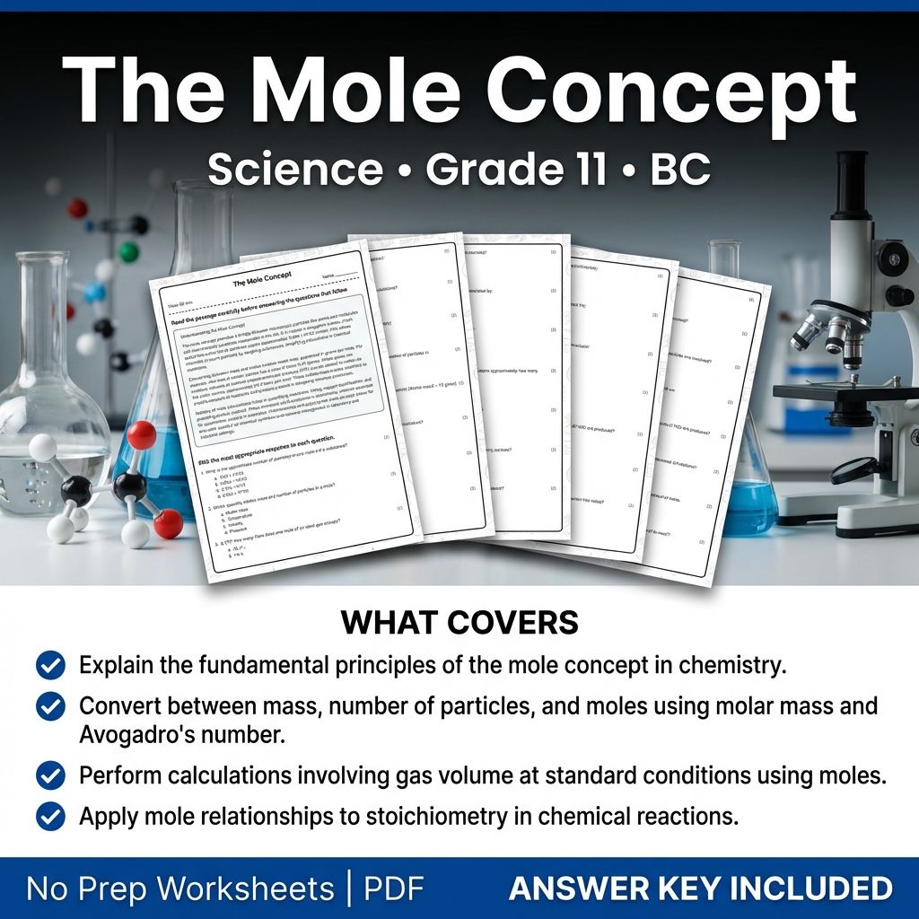 11th Grade Science | The Mole Concept Worksheet & Answer Key (Printable PDF)