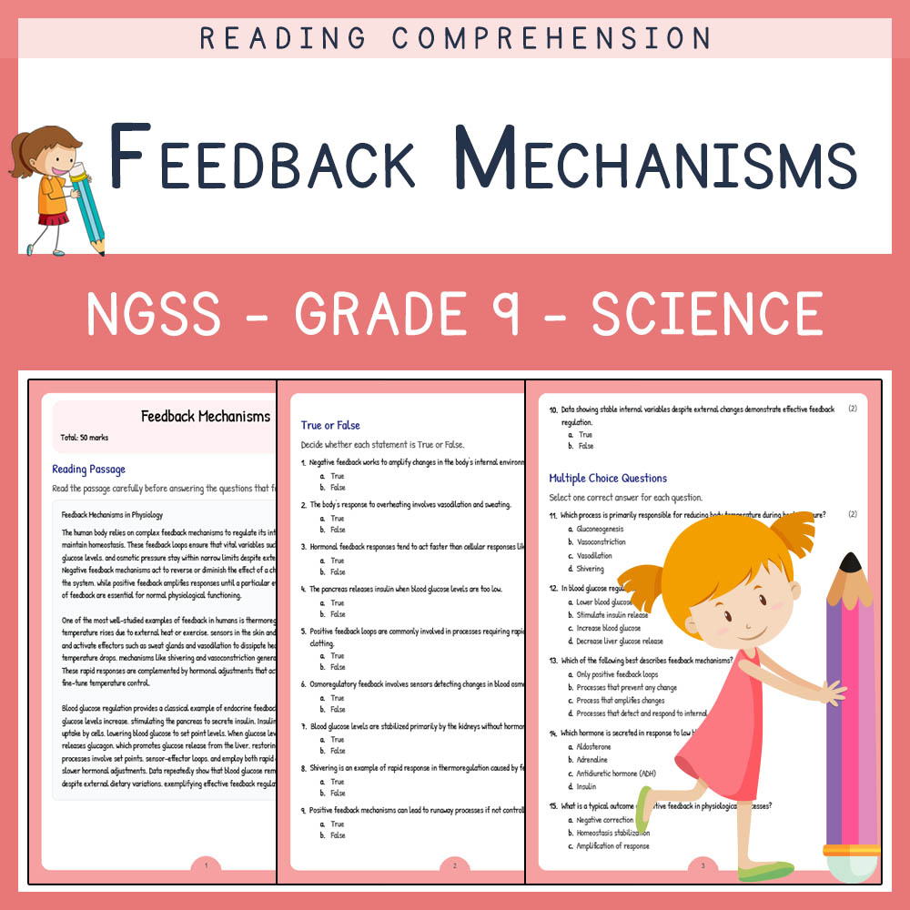 Grade 9 Science worksheet worksheet — Grade 9 Science | Feedback Mechanisms Worksheet (Answer Key) - NGSS Aligned — page 1