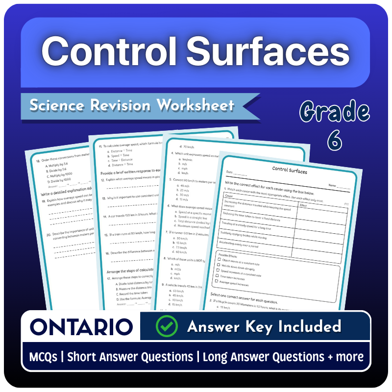6th Grade Science | Control Surfaces Worksheet (Ontario) (PDF)