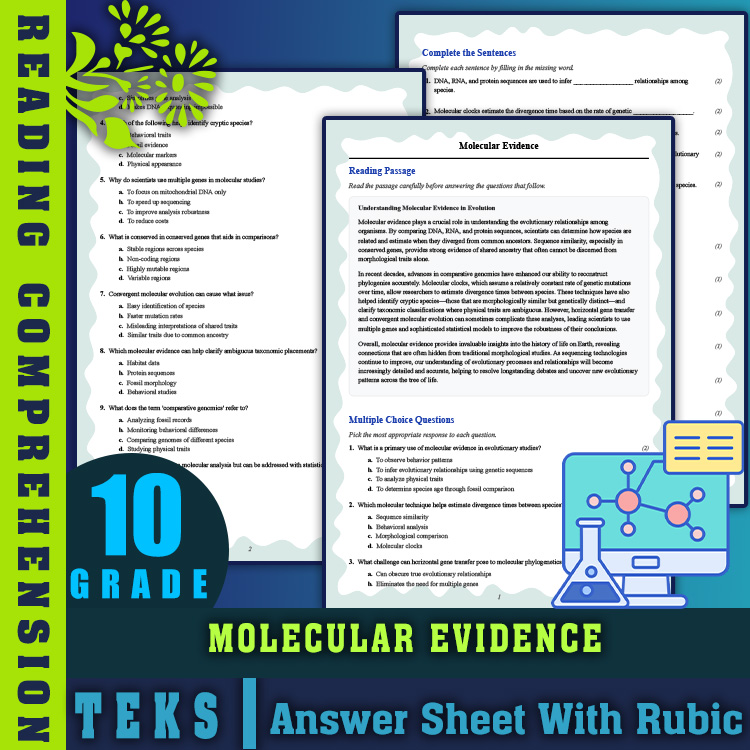 Grade 10 Science reading worksheets worksheet — 10th Grade Science | Molecular Evidence Reading Worksheet & Answer Key PDF…
