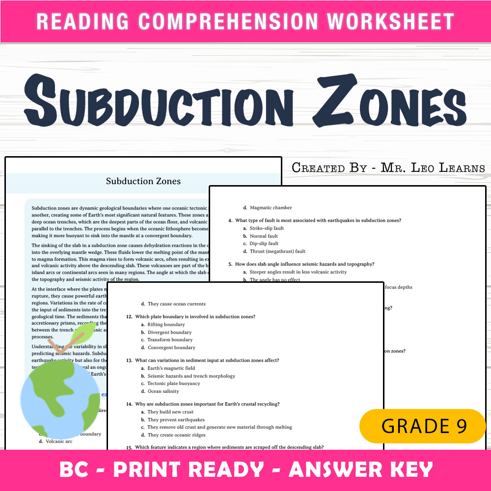 Grade 9 Science worksheet mcq paper worksheet — Grade 9 Science — Subduction Zones Worksheet MCQ Paper for Mastery — page 1