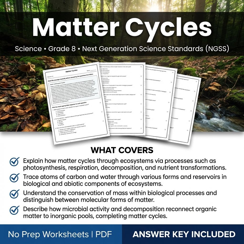Grade 8 Science | Matter Cycles Worksheet + Answer Key (Printable PDF)