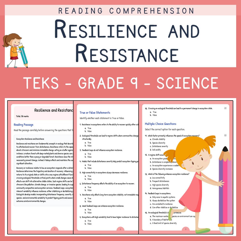 Grade 9 Science worksheet elena worksheet — Grade 9 Science | Resilience and Resistance Worksheet | TEKS Aligned — page 1