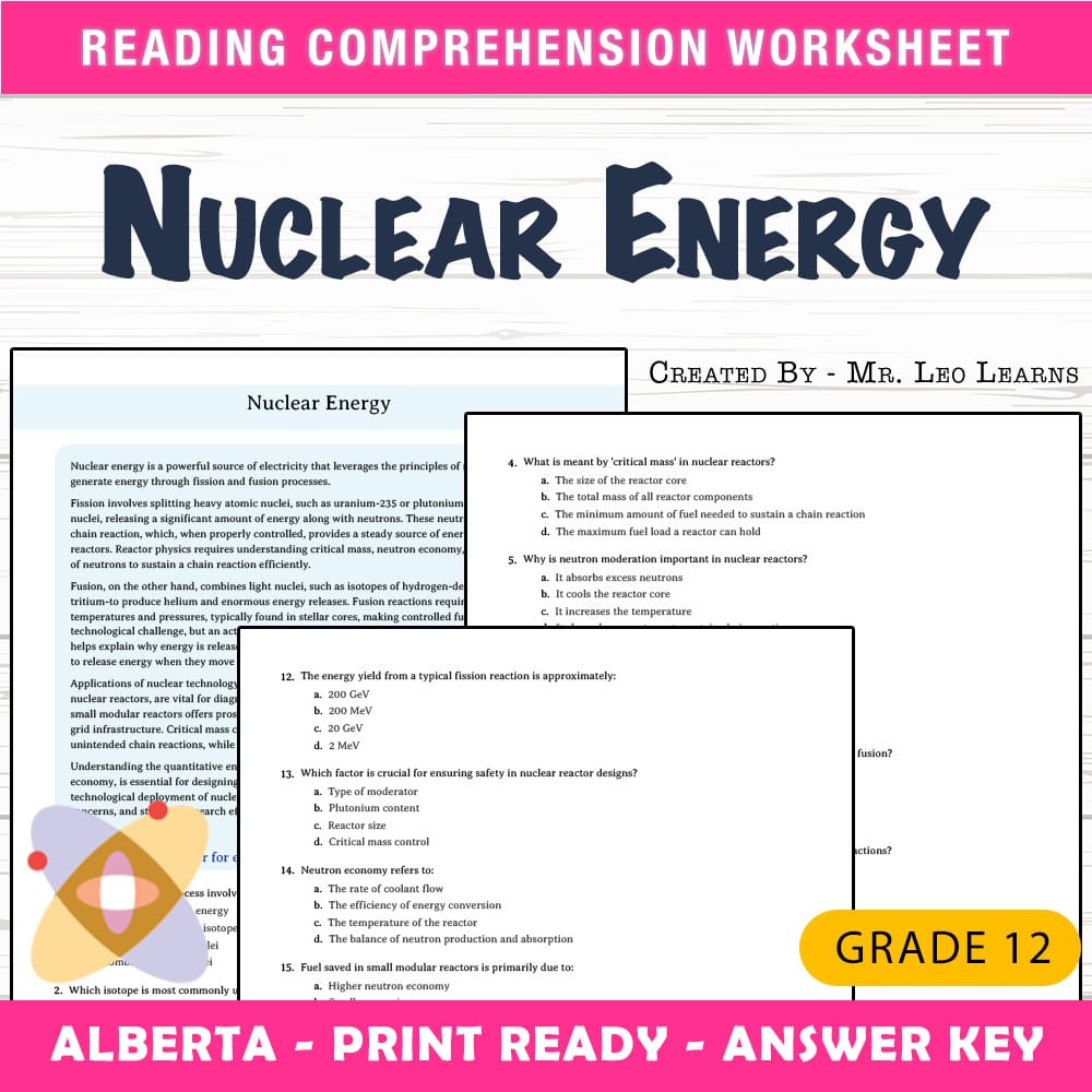 Grade 12 Science worksheet mcq paper worksheet — Grade 12 Science — Worksheet MCQ Paper for Mastering Nuclear Energy — page 1