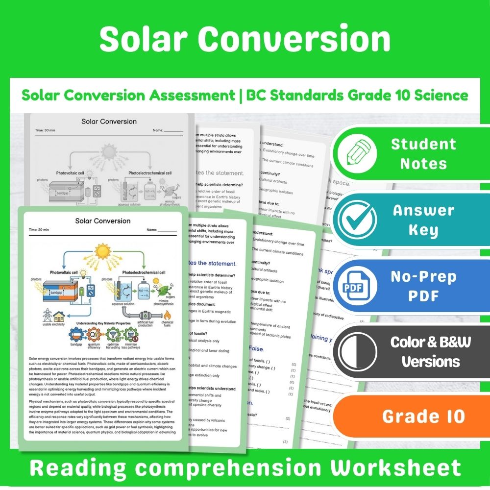 Grade 10 Science | Energy Assessment - BC Standards-Aligned Mini Bundle — included worksheet 6