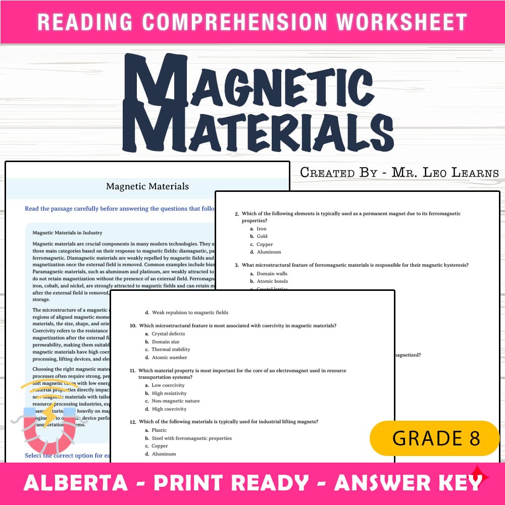 Grade 8 Science worksheet mcq paper worksheet — Grade 8 Science — Worksheet MCQ Paper for Mastering Magnetic Materials — p…