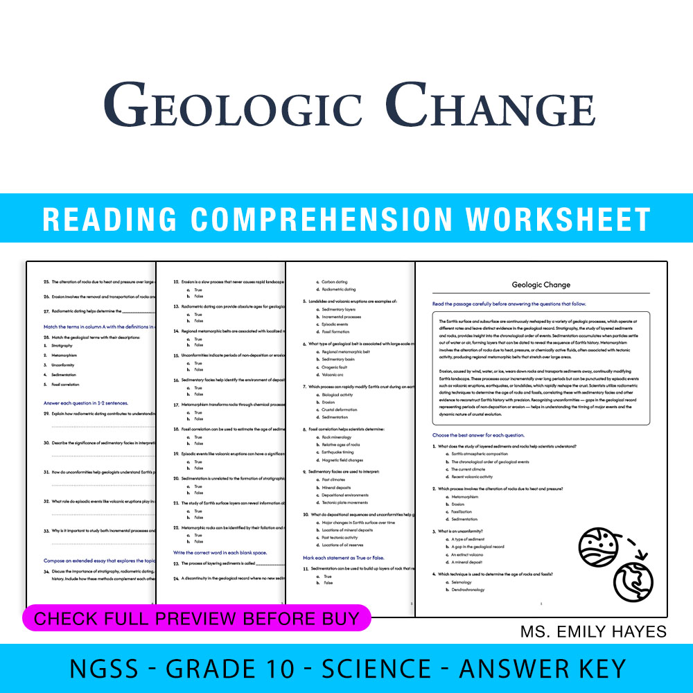 Grade 11 Science | Geologic Change Worksheet (PDF+ Answer Key)