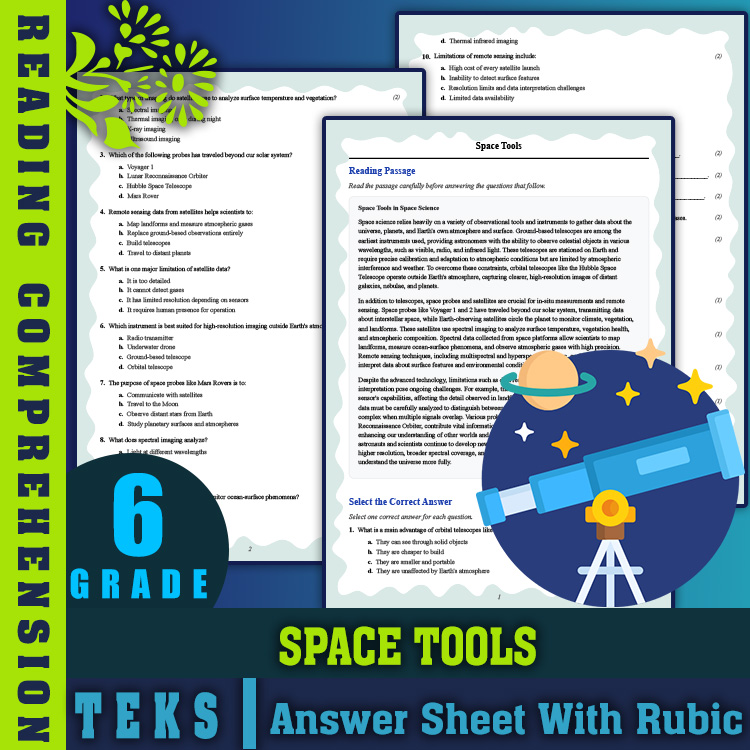 Grade 6 Science reading worksheets worksheet — 6th Grade Science | Space Tools Reading Worksheet (PDF + Answer Key) — page 1