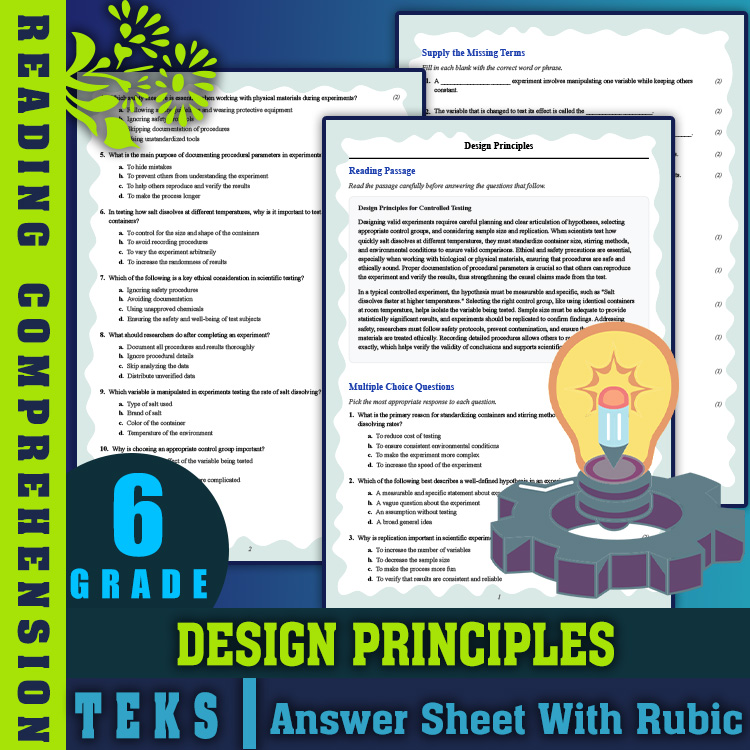 Grade 6 Science reading worksheets worksheet — 6th Grade Science | Design Principles Reading Worksheet & Answer Key (PDF)…