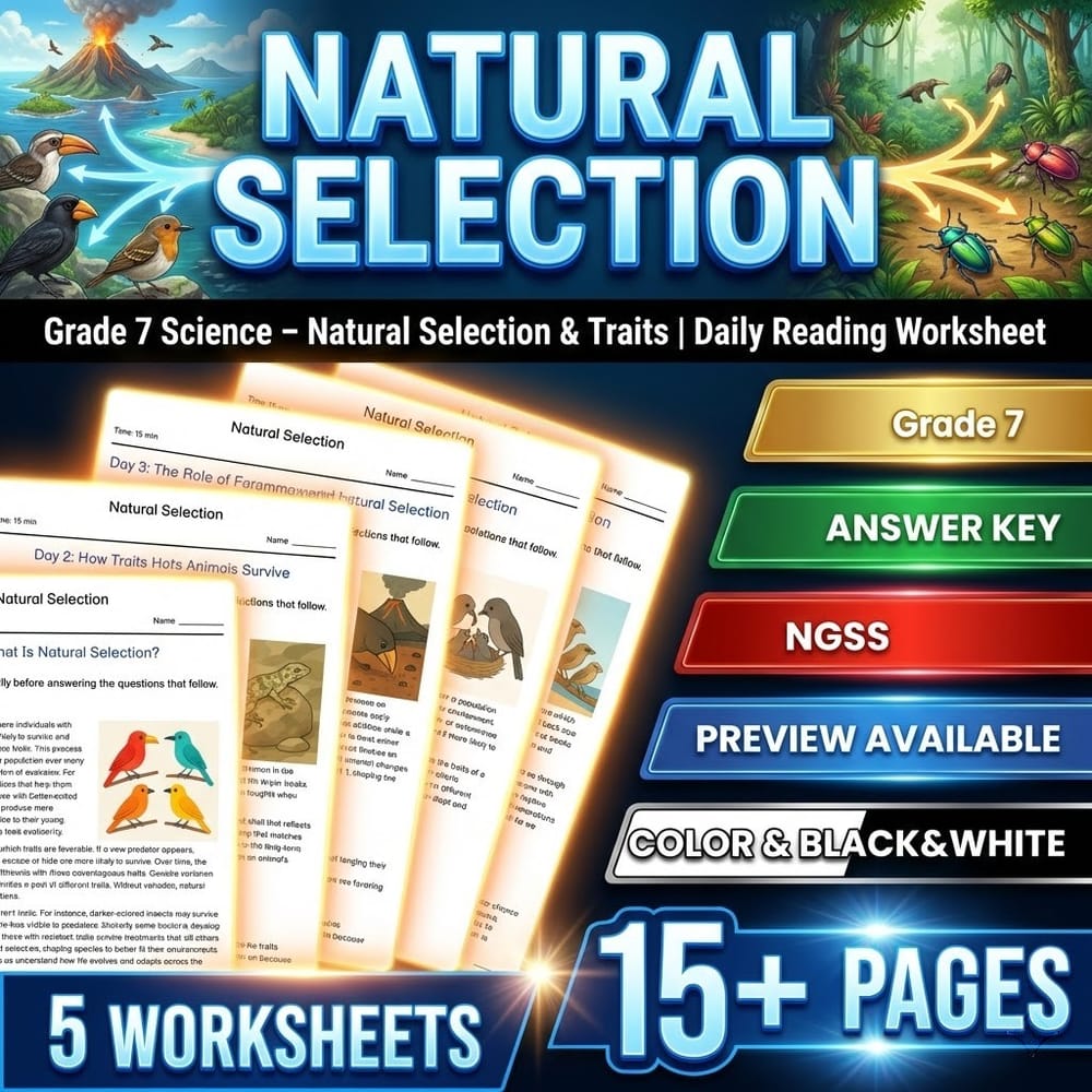 Evolution and Natural Selection Grade 7 Science Worksheets Bundle | NGSS — included worksheet 1