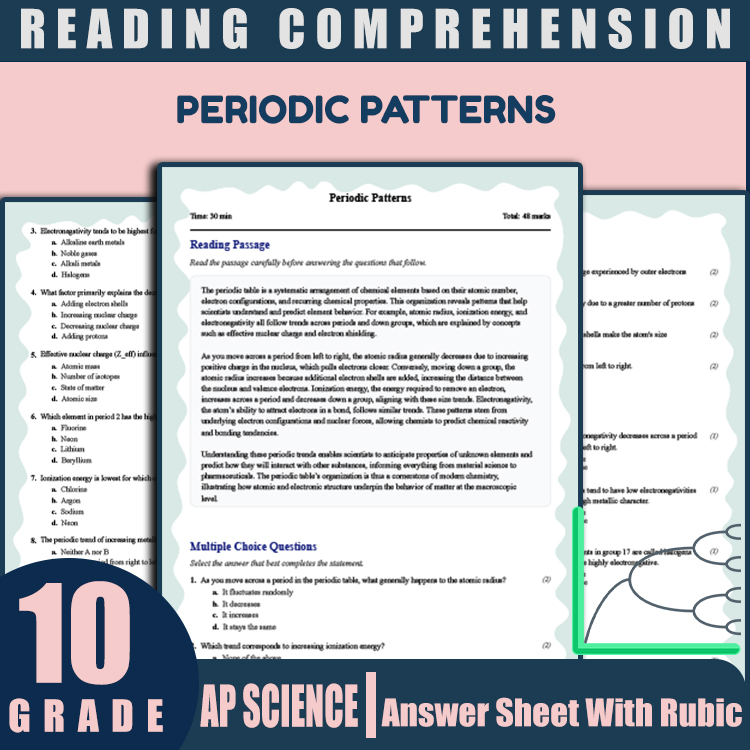 Grade 10 Science reading worksheets worksheet — Grade 10 Science | Periodic Patterns Reading Worksheet & Answer Key (PDF)…