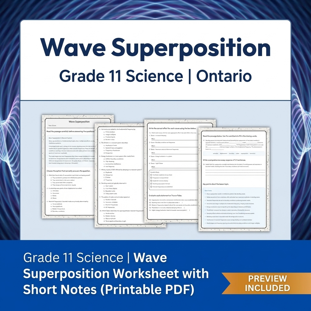 Grade 11 Science Lesson Bundle: Motion, Energy, Waves & Circuits – Ontario — included worksheet 6